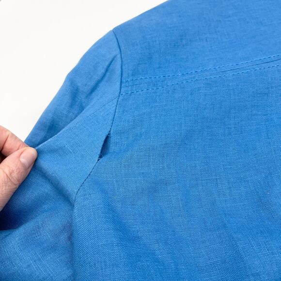 JM Collection‎ Women Jacket 16 Linen Blue 3/4 Sleeve Coastal Classic Boxy READ - Picture 9 of 9